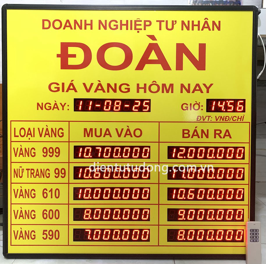 Bảng giá vàng điện tử 80 x 80 cm